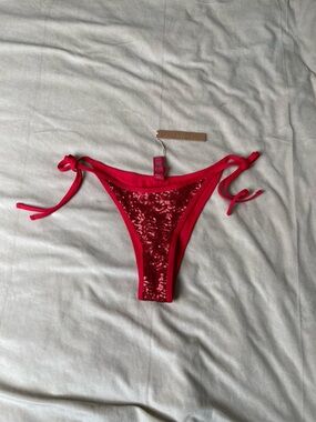 SKIMS RARE ❤️ Sequin Tie-Side Bikini Bottom Brick Red NWT XS